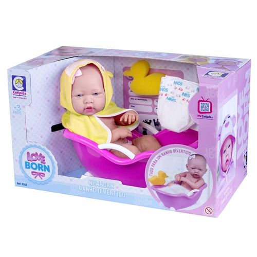 Boneca Bebê - Love Born - Banho Divertido - Toalhinha Amarela - Cotiplás