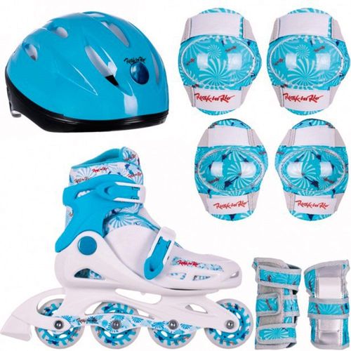 Kit de Patins Ajustáveis - Rock in Rio - 4 Rodas - Azul - Tamanho 30 a 33 - Bel Sports