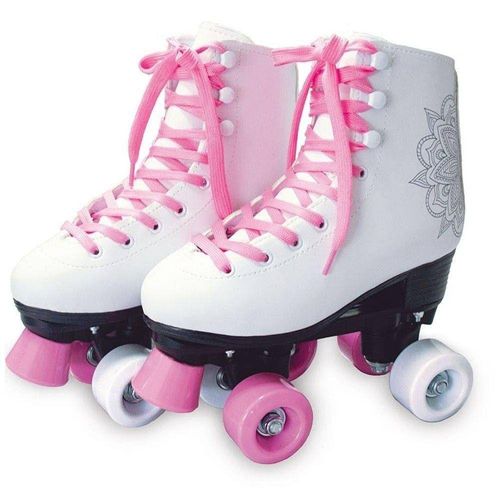 Patins Clássico - 4 Rodas - Tamanho 31/32 - Branco e Rosa - Fun