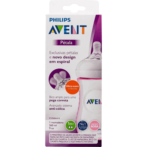 Mamadeira Rosa - Pétala - Ultra-Suave e Flexível - 260 ml - Nº 01 - Avent