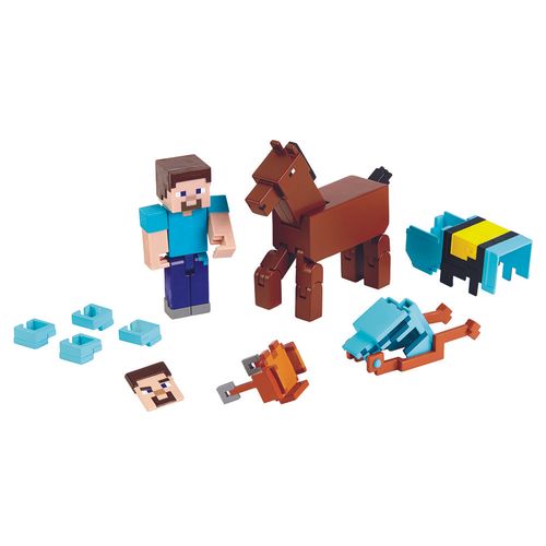 Figura Articulada - Minecraft - Steve e Cavalo com Armadura - Mattel