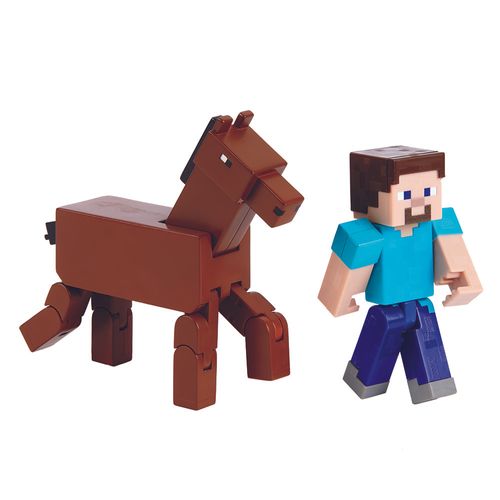 Figura Articulada - Minecraft - Steve e Cavalo com Armadura - Mattel