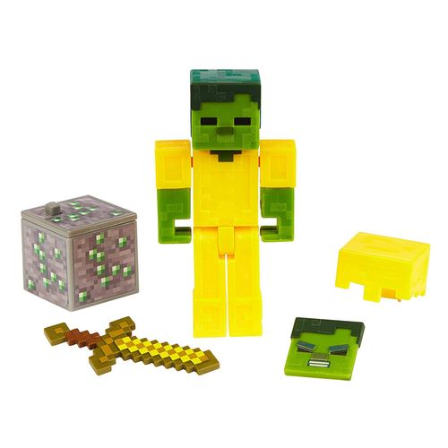 Mini Figura Articulada - Minecraft - 8 cm - Zombie Em Armadura Dourada - Mattel