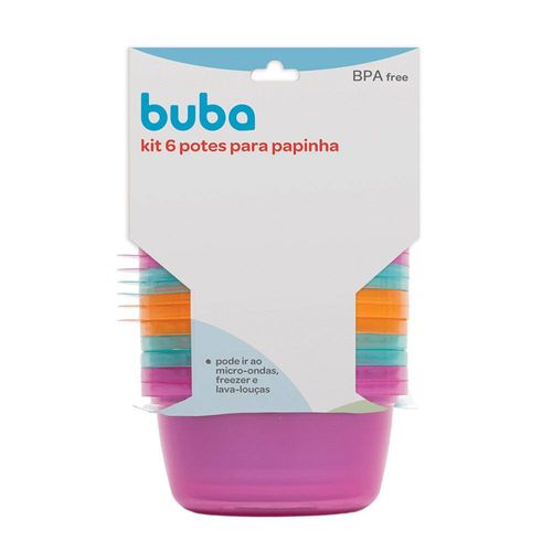 Kit com 6 Potes para Papinhas - Rosa - 250 ml - Buba