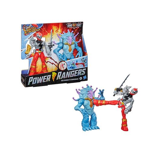 Conjunto com 2 Figuras de Ação - Power Rangers - Battle Attackers Dino Fury - Ranger Vermelho e Doomsnake - Hasbro