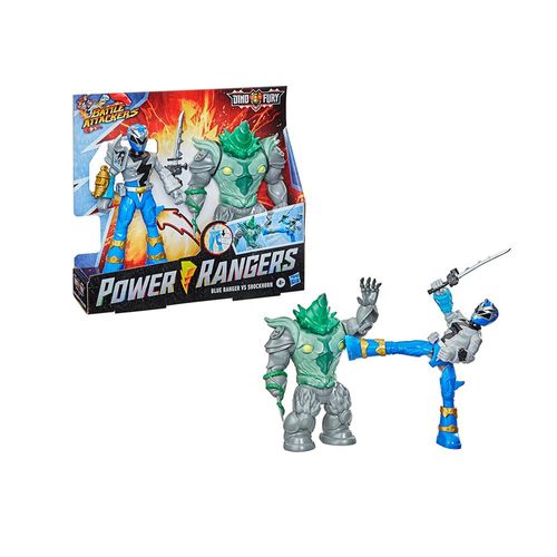 Conjunto com 2 Figuras de Ação - Power Rangers - Battle Attackers Dino Fury - Ranger Azul e Shockhorn - Hasbro