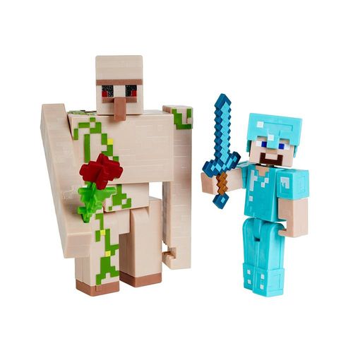 Conjunto com Figuras Articuladas - Minecraft - Steve e Golem de Ferro - Mattel