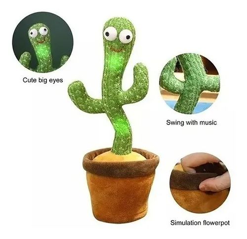 Cacto Dançante e Falante c/ Luzes - Repete a Fala - BBR Toys