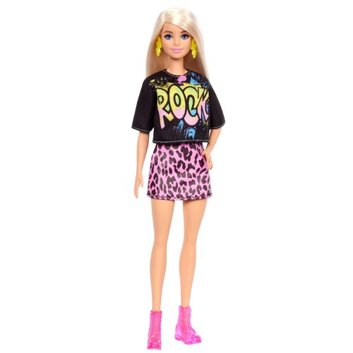 Boneca Barbie Fashionista com Estojo - Loira Camiseta Rock - 155 - Mattel