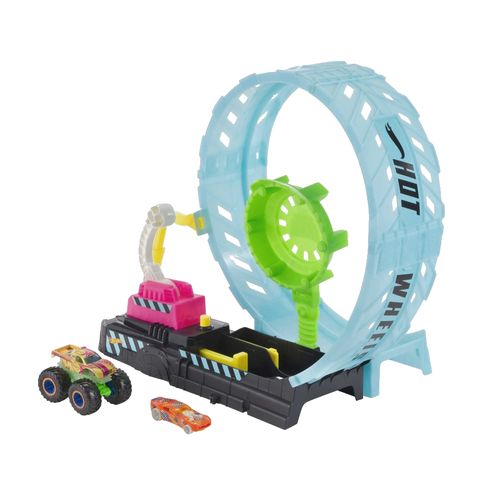 Pista Hot Wheels com Carrinhos - Monster Trucks - Desafio do Loop Épico - Brilha no Escuro - Mattel