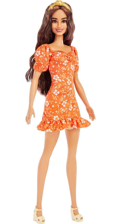 Boneca Barbie Fashionista com Estojo - Vestido Laranja Florido - 182 - Mattel