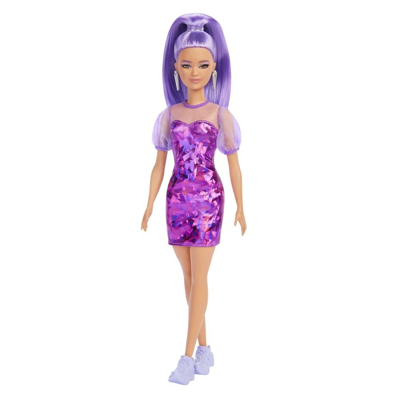 HBV12---Boneca-Barbie-Fashionista-com-Estojo---Vestido-Roxo-e-Cabelo-Roxo-1