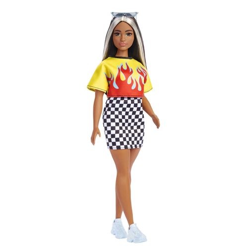 Boneca Barbie Fashionista com Estojo - Top Flames e Saia Xadrez - Negra - 179 - Mattel