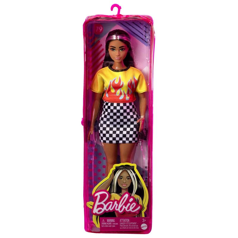 HBV13---Boneca-Barbie-Fashionista-com-Estojo---Top-Flames-e-Saia-Xadrez---Negra--2