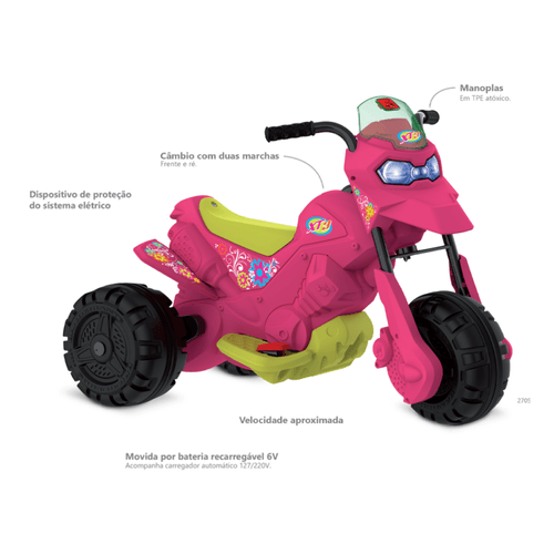 Moto Elétrica Infantil - XT3 Pink - Rosa - 6V - Bandeirante