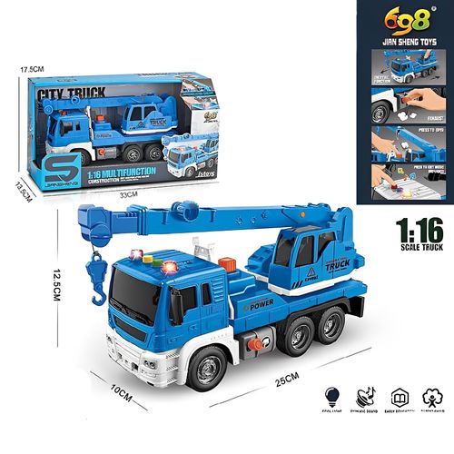 Caminhão Guindaste com Fricção - TruckCar Luz e Som - Azul - 25cm - 1:16 - Yes Toys