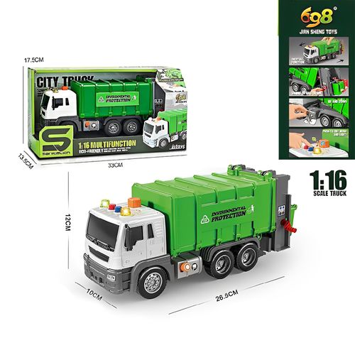 Caminhão de Reciclagem com Fricção - Sanitation Luz e Som - Verde - 27cm - 1:16 - Yes Toys