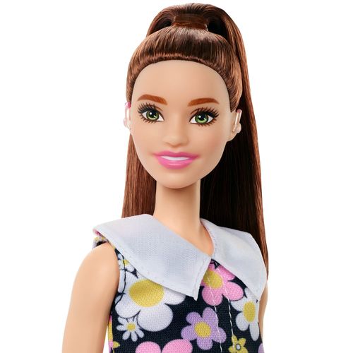Boneca Barbie Fashionista com Estojo - Vestido Florido - Com Aparelho Auditivo- 187 - Mattel