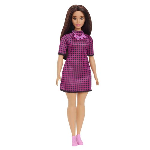 Boneca Barbie Fashionista com Estojo - Vestido Rosa Xadrez - Curvilínea - 188 - Mattel