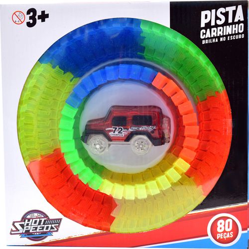 Pista Hot Speeds com Carrinho - Carrinho Brilha no Escuro - 80 Peças - ST Import