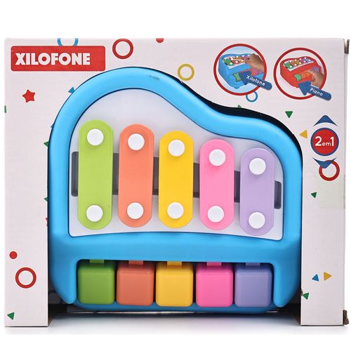 Brinquedo Musical 2 em 1 - Xilofone e Piano - Azul - 17cm - ST Import