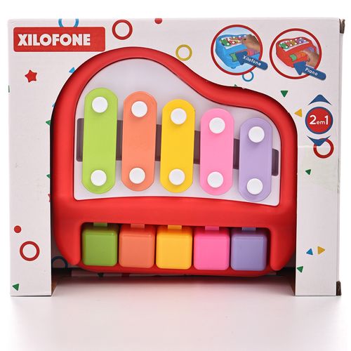 Brinquedo Musical 2 em 1 - Xilofone e Piano - Vermelho - 17cm - ST Import