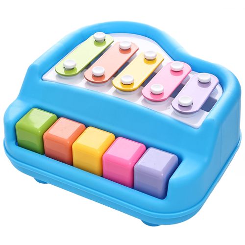 Brinquedo Musical 2 em 1 - Xilofone e Piano - Azul - 17cm - ST Import