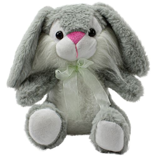 Coelho de Pelúcia com Lacinho - Orelhudo - Cinza - 24cm - BBR Toys