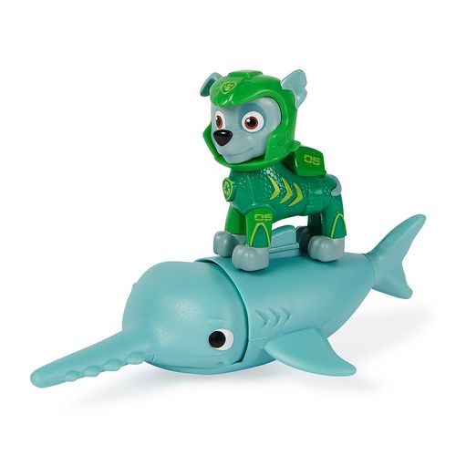 Conjunto de Figuras - Rocky com Peixe Serra - Aqua Pups - Patrulha Canina - Sunny