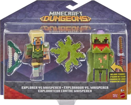 Conjunto de Figuras Articuladas - Explorador Vs. Whisperer - Minecraft - Dungeons - Mattel