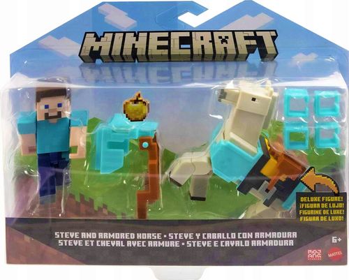 Conjunto de Figuras Articuladas - Steve e Cavalo Armadura - Minecraft - Mattel