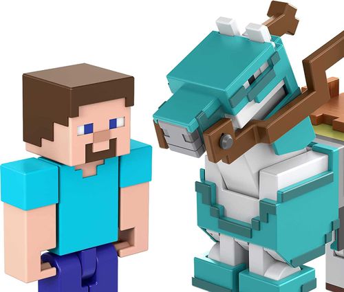 Conjunto de Figuras Articuladas - Steve e Cavalo Armadura - Minecraft - Mattel