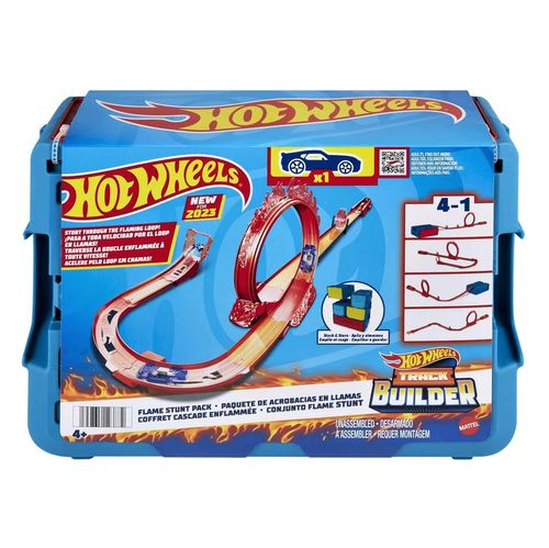 Pista Hot Wheels com Carrinho - Conjunto Flame Stunt - Track Builder Builder - 4 em 1 - Mattel