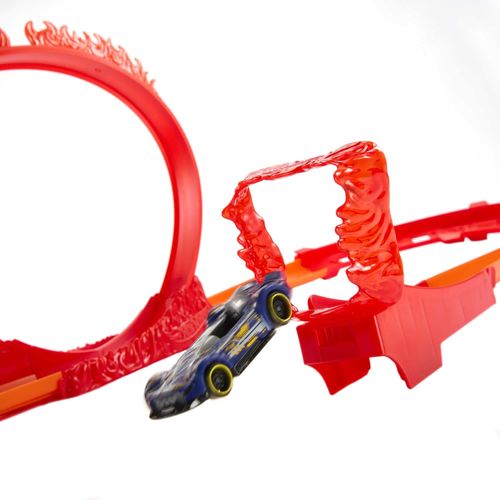 Pista Hot Wheels com Carrinho - Conjunto Flame Stunt - Track Builder Builder - 4 em 1 - Mattel