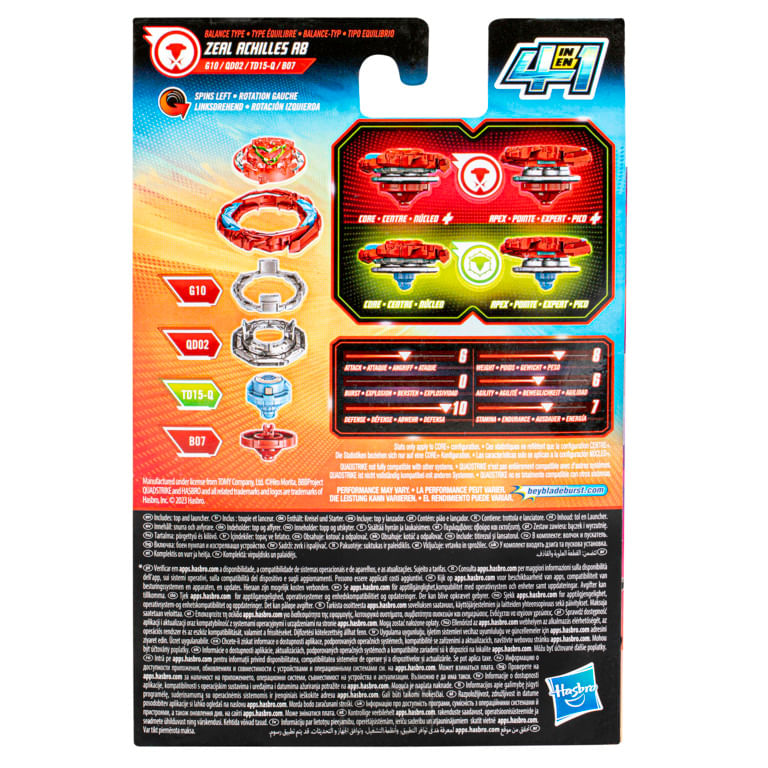 HASF6806---Piao-de-Batalha---BeyBlade-Burst---Quadstrike---Zeal-Achilles-A8---4-em-1---Hasbro-4