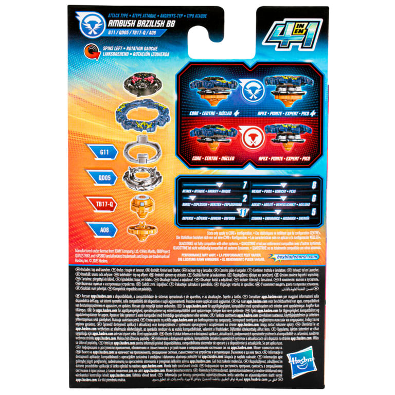 HASF6807---Piao-de-Batalha---BeyBlade-Burst---Quadstrike---Ambush-Bazilisk-B8---4-em-1---Hasbro-4
