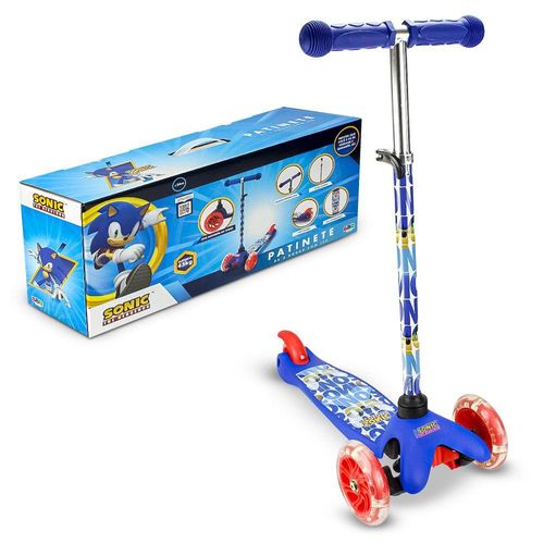 Patinete Infantil com 3 Rodas com Luz - Sonic The Hedgehog - Azul - BBR Toys