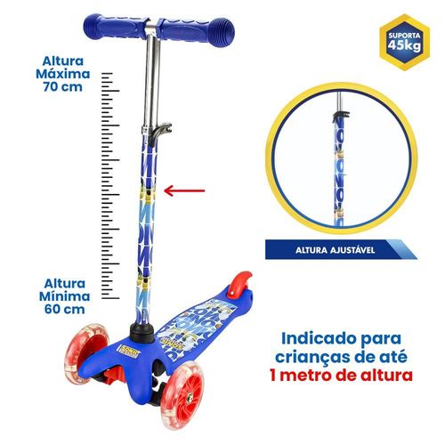 Patinete Infantil com 3 Rodas com Luz - Sonic The Hedgehog - Azul - BBR Toys