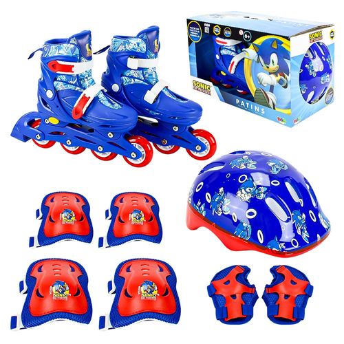 Patins Inline com Kit de Proteção - Sonic The Hedgehog - Tamanho 36 ao 39 - BBR Toys