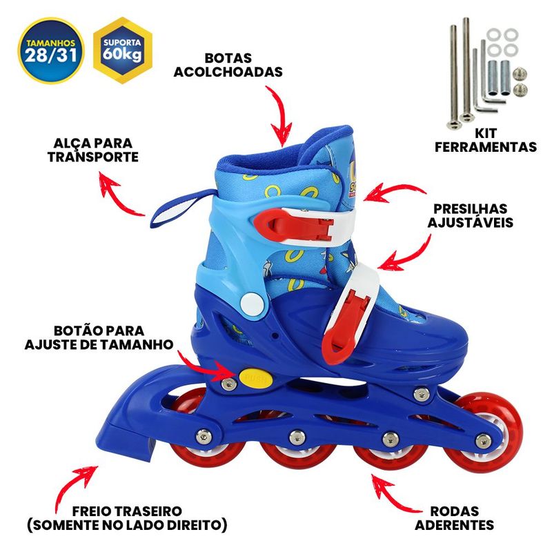 Patins-Inline-com-Kit-de-Protecao---Sonic-The-Hedgehog---Tamanho-28-ao-31---BBR-Toys-3