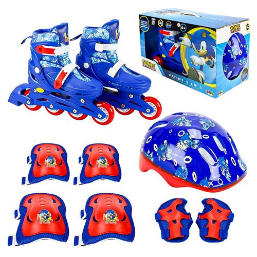 Patins Inline com Kit de Proteção - Sonic The Hedgehog - Tamanho 32 ao 35 - BBR Toys