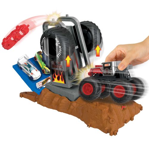 Pista Hot Wheels com Carrinho - Arena De Demolição Desafios De Entrada Bone Shaker - Monster Trucks - Arena Smashers - Mattel