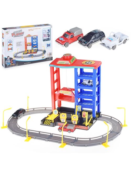 Playset com Carrinhos - Garagem com Elevador e Posto - Yestoys