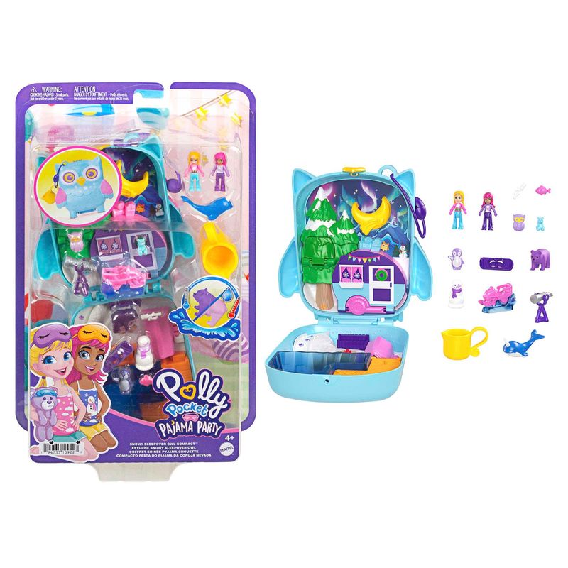 Playset-Polly-Pocket-com-Mini-Bonecas---Festa-do-Pijama-Coruja-da-Neve---Estojo---Mattel-2