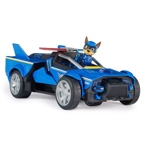 Veículo Transformável com Mini Figura - Carro de Patrulha do Chase - Patrulha Canina - Um Filme Superpoderoso - Com Som e Luz - 40 cm - Sunny