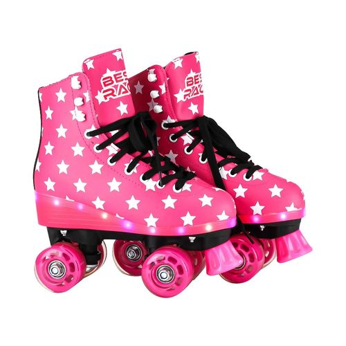 Patins Retrô com Luz Led - 4 Rodas - Tamanho 33/34 - Rosa - BBR Toys