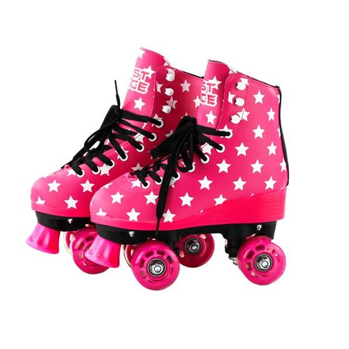 Patins Retrô com Luz Led - 4 Rodas - Tamanho 33/34 - Rosa - BBR Toys