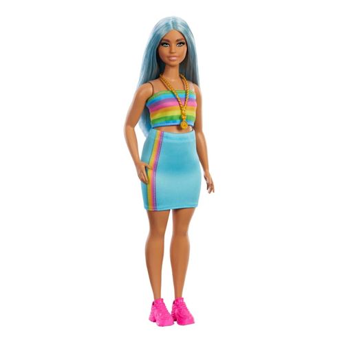 Boneca Barbie Fashionista - Cabelo Azul e Vestido Arco-Íris - 218 - Mattel