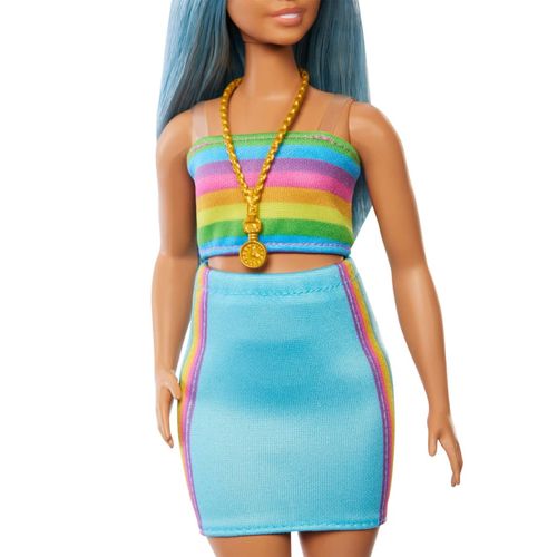 Boneca Barbie Fashionista - Cabelo Azul e Vestido Arco-Íris - 218 - Mattel