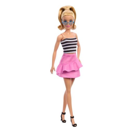 Boneca Barbie Fashionista - Blusa Listrada com Saia Rosa - Loira - 213 - Mattel